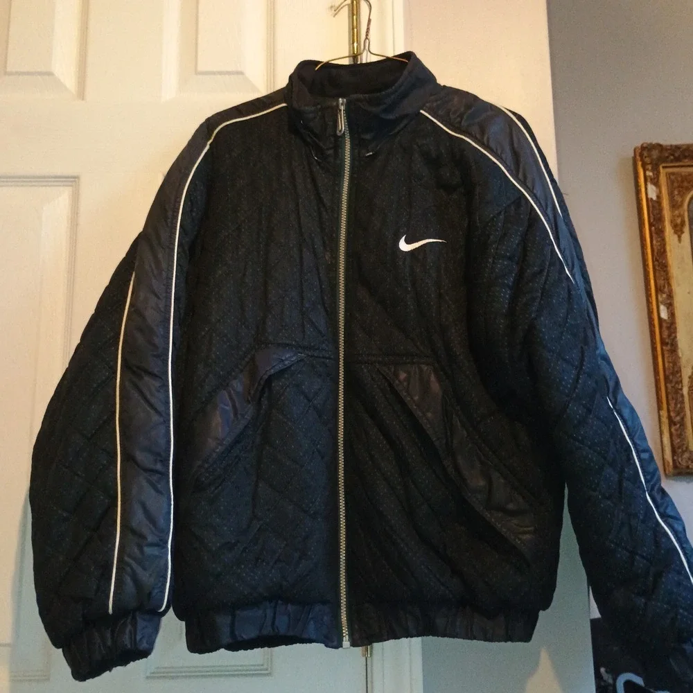 Vintage Nike Puffer Jacket Large Black Quilted‎ Big Swoosh 90s Y2K H60207 ZKG